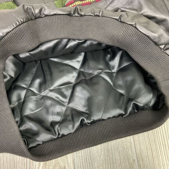 Vintage Ledge New York Milano Leather Knit Pullover Bomber Jacket Size XXL Green - Picture 9 of 12